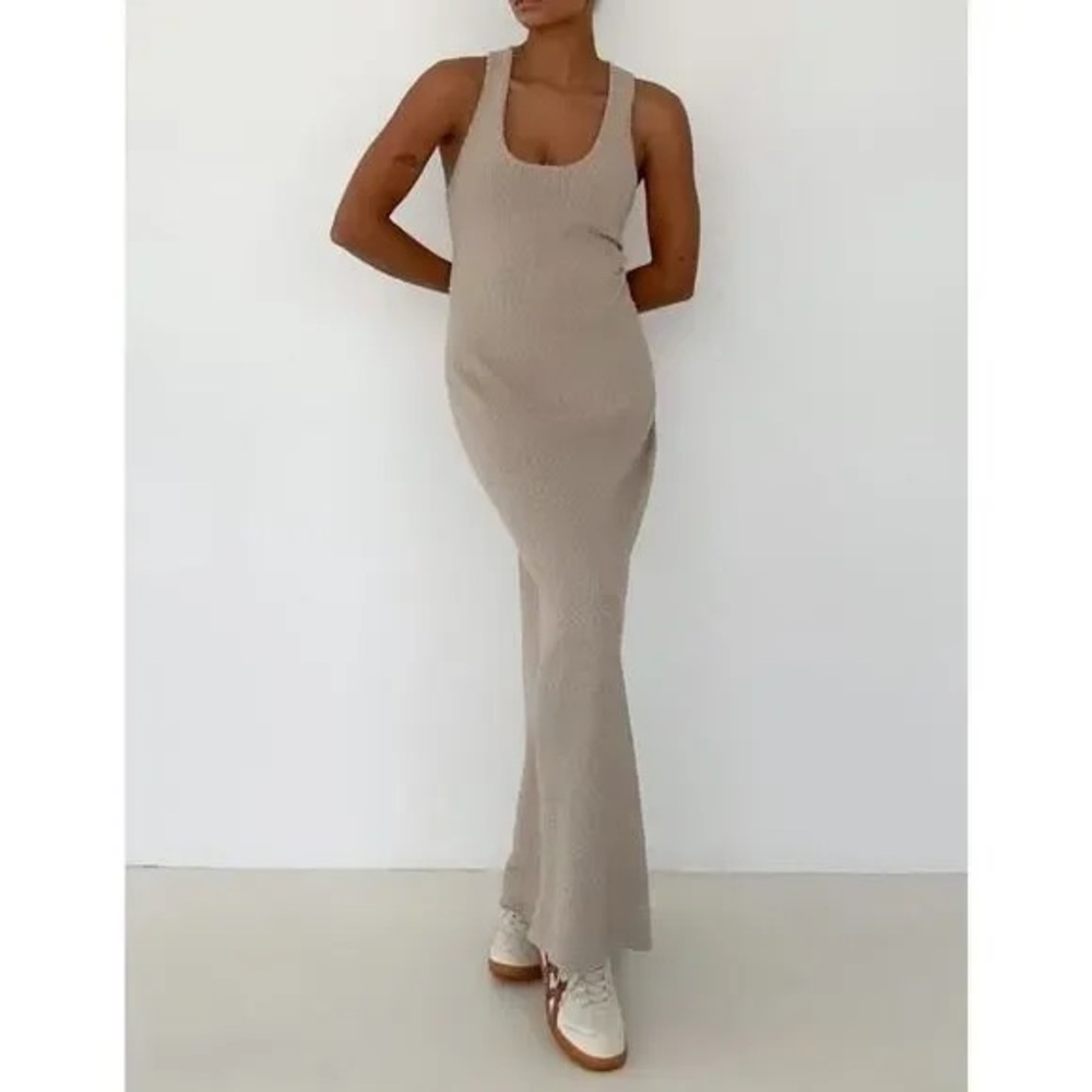 Rumored Tan Ribbed Sleeveless Maxi Dress
